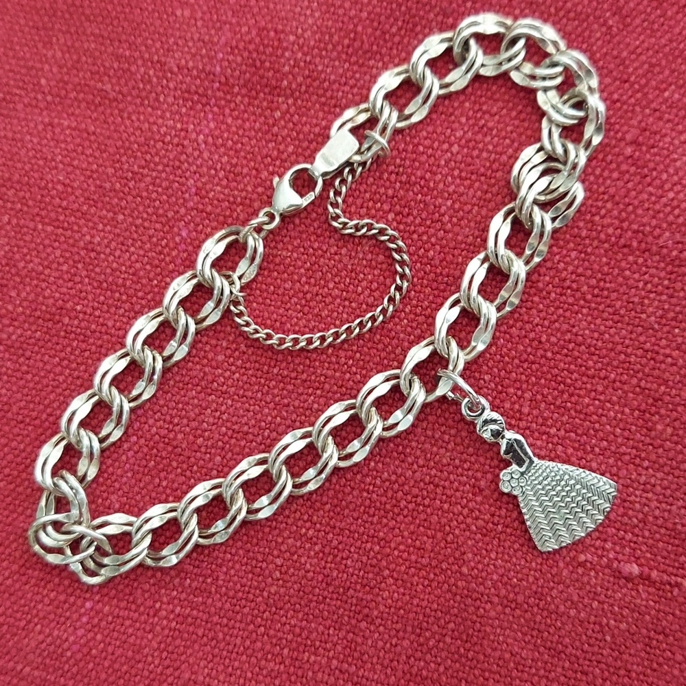 Sterling Silver Charm Bracelet with Bride Charm - vintage RQC